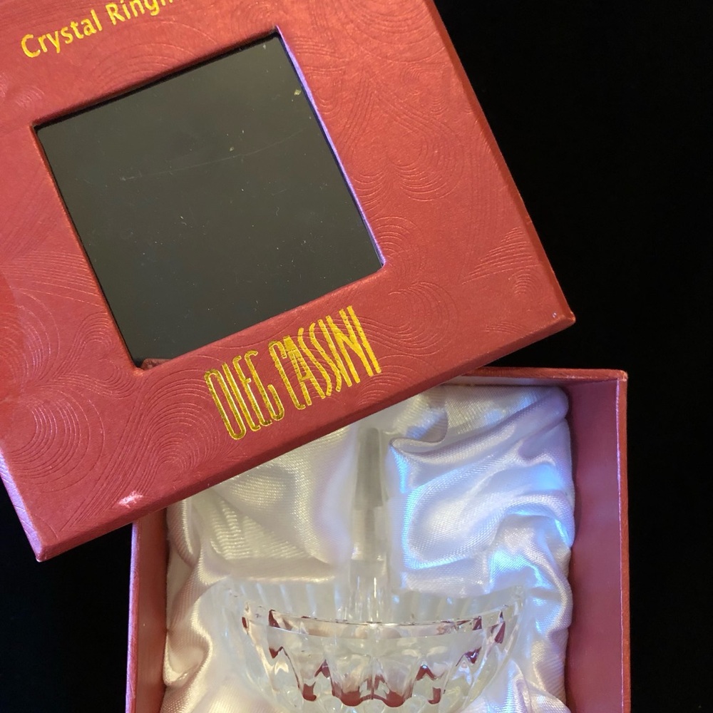 Crystal Ring holder dish Oleg Cassini NEW w/box and instructions, clear, vintage - Picture 8 of 10